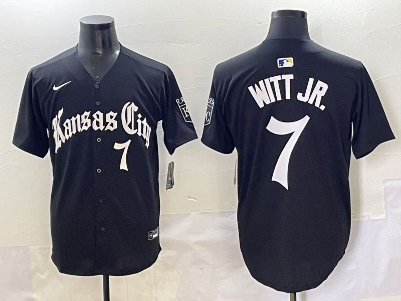 Men 2025 Kansas City Royals #7 Witt jr Black Five generations Joint Name Nike MLB Jersey style 4